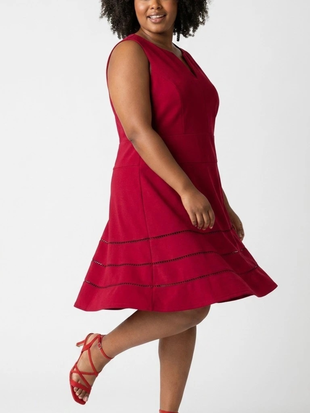 Sharagano Red A-Line Dress with Notch Neck